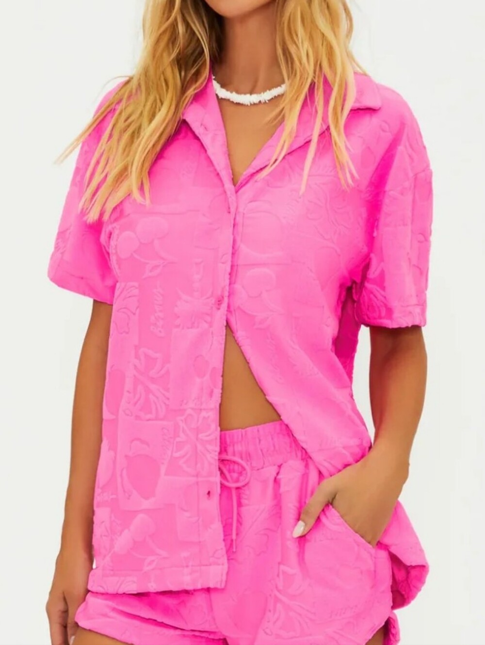 Beach Riot Mabel Pink Terry Cloth Button Shirt Cover Up Top Women's XS  $98